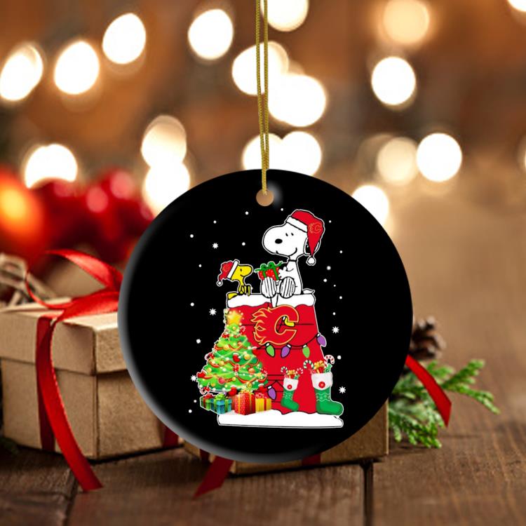 Snoopy And Woodstock Calgary Flames Merry Christmas Ornament