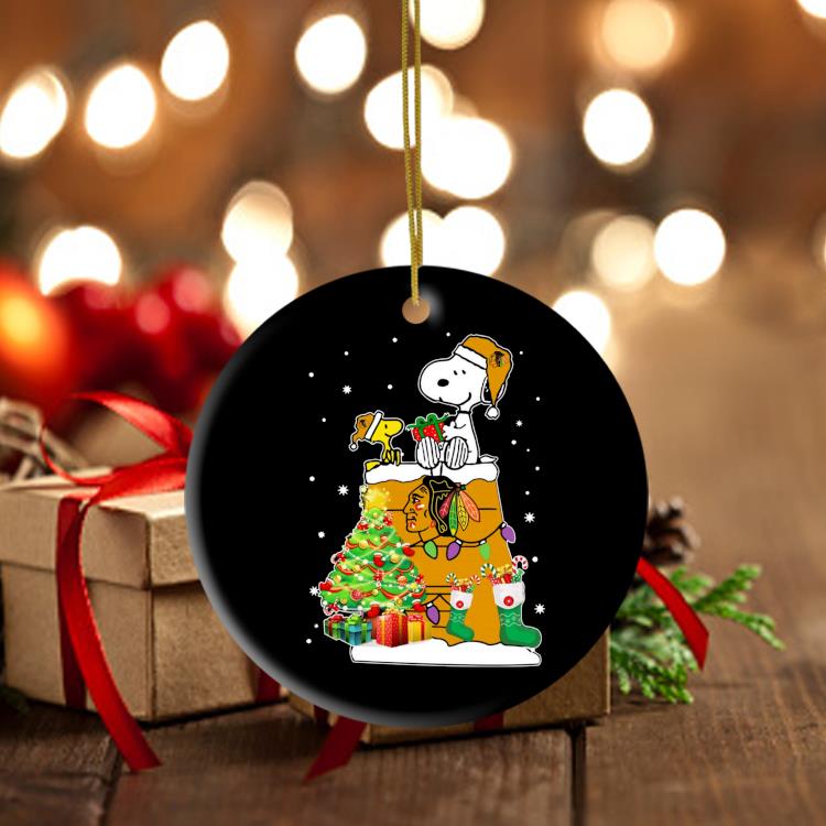 Snoopy And Woodstock Chicago Blackhawks Merry Christmas Ornament