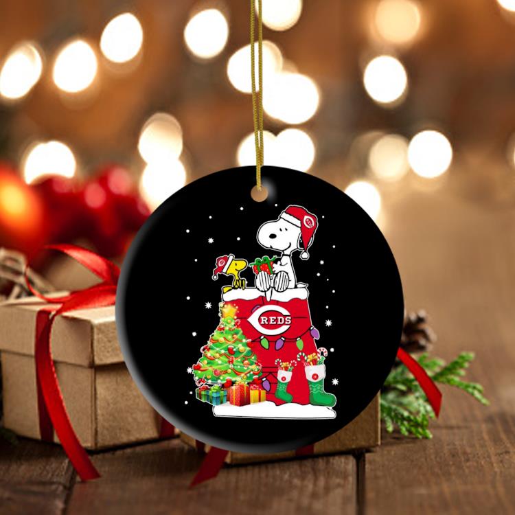 Snoopy And Woodstock Cincinnati Reds Merry Christmas Ornament
