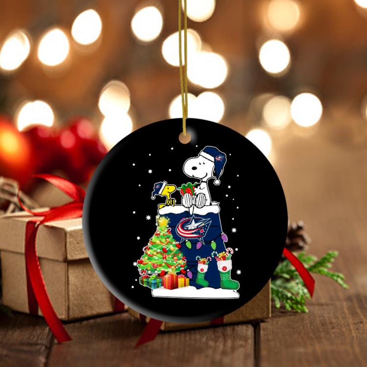 Snoopy And Woodstock Columbus Blue Jackets Merry Christmas Ornament