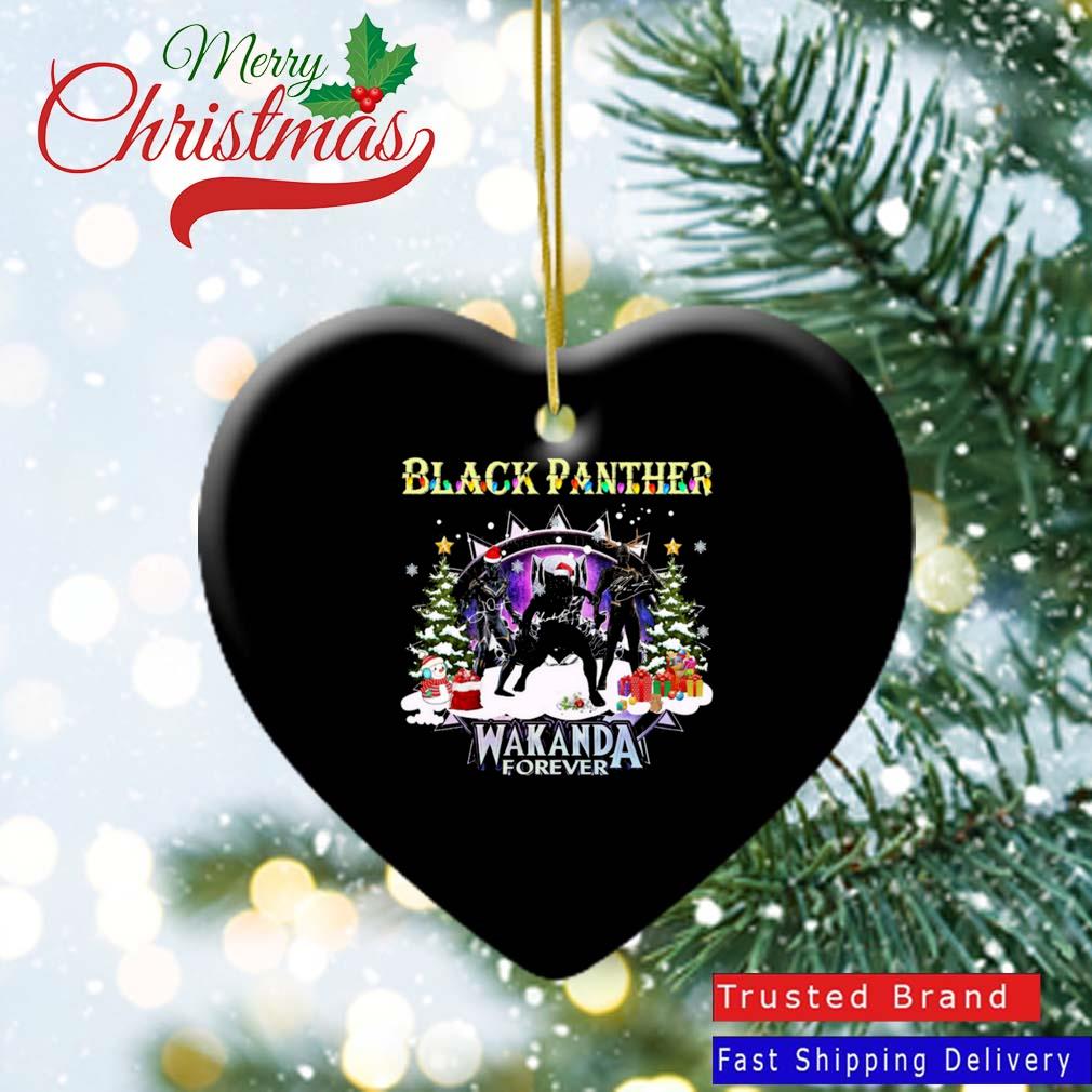 Black Panther Wakanda Forever Merry Christmas Signatures Ornament Heart